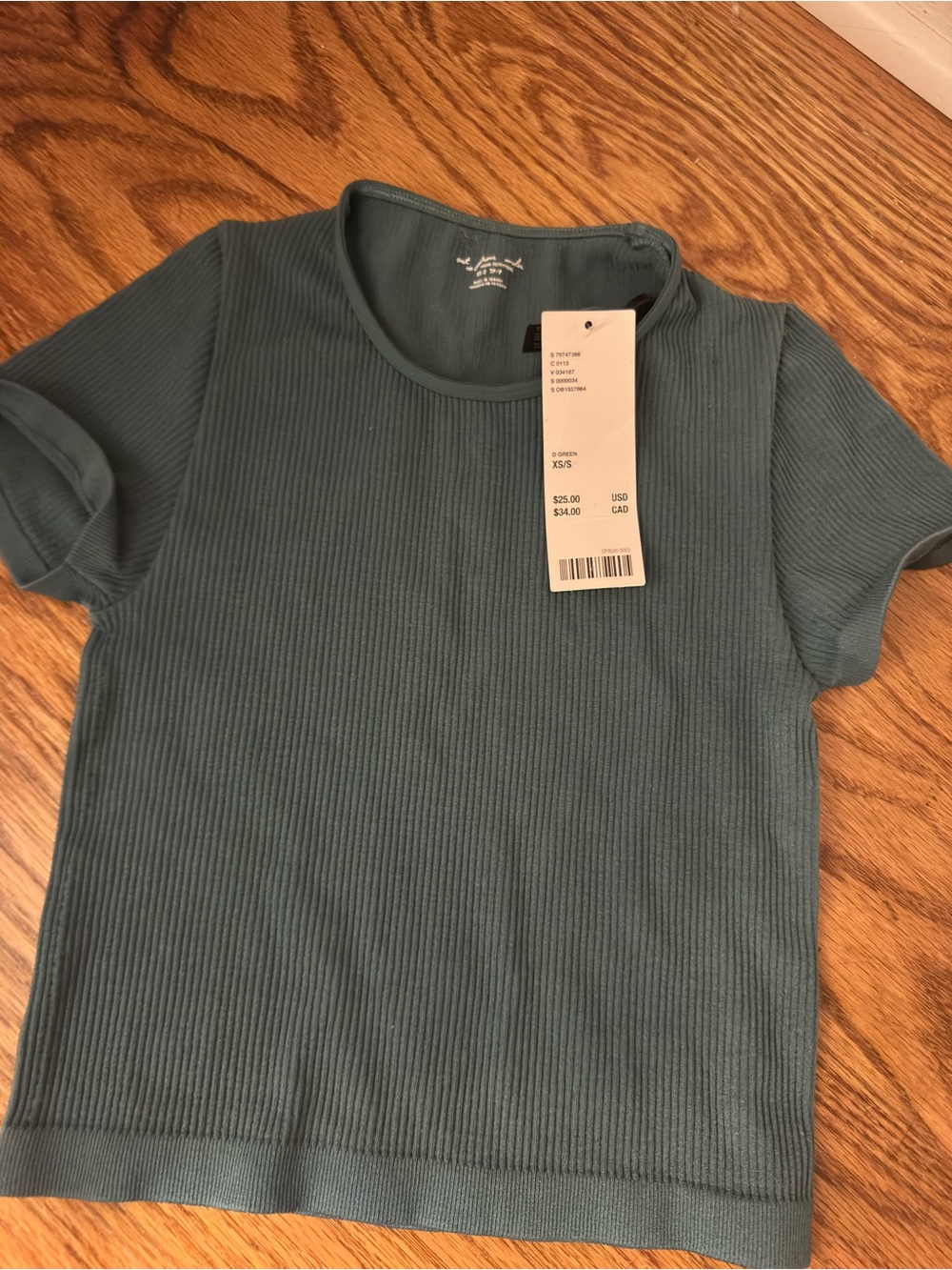 Out From Under Ribbed Seamless Short Sleeve Top - Green